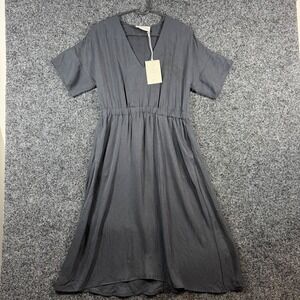 Everlane Japanese GoWeave V-Neck Dress Black Short Sleeve Midi Size 8 NEW